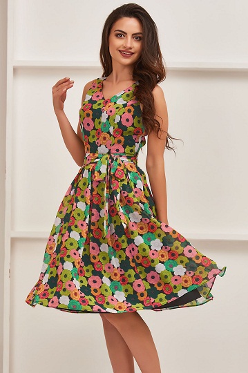 Floral Εκτύπωση Φόρεμα Μήκος Γόνατος -2