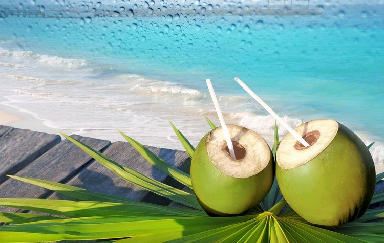 Kokosvatten som en trendig drink semester-omogna-kokosnötter