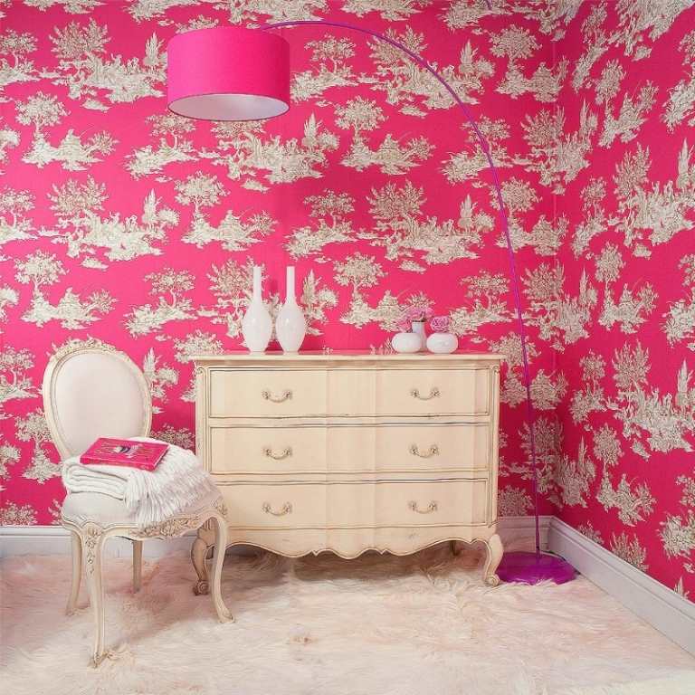 Dresser-Shabby-Chic-gör-det-själv-rosa-tapeter-tjejerum
