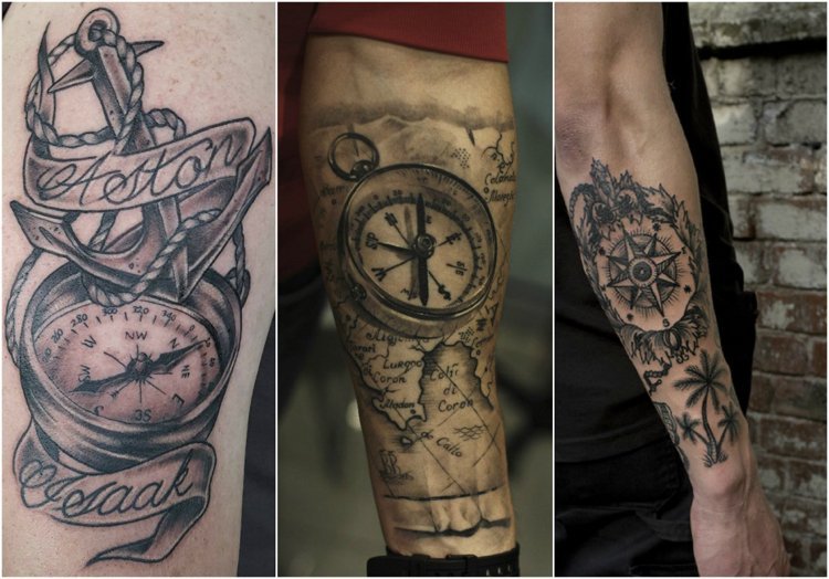 Kompass tatuering man-arm-3d-världskarta-ankare-handflator