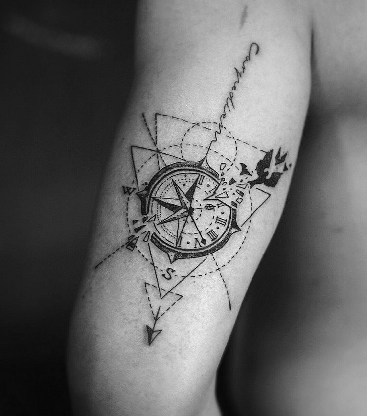 kompass tatuering säger geometrisk design