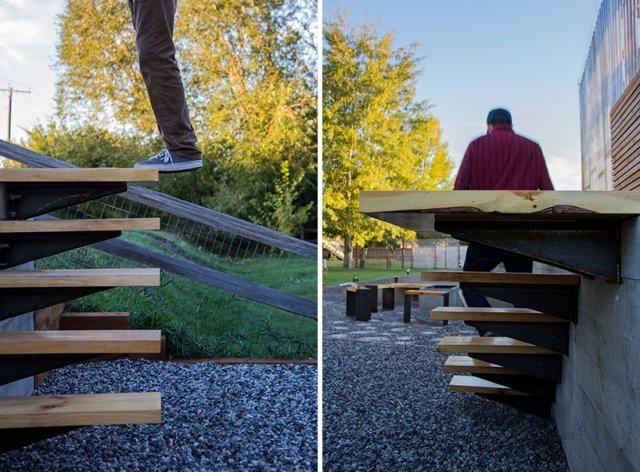 trädgård skjul trä steg-design grus stig yta