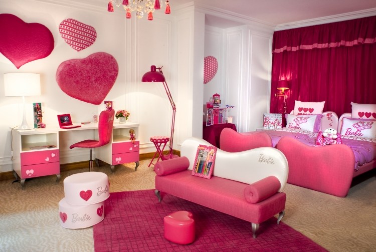 flickorum-design-idéer-teman-barbie-rosa-vit-dubbelrum