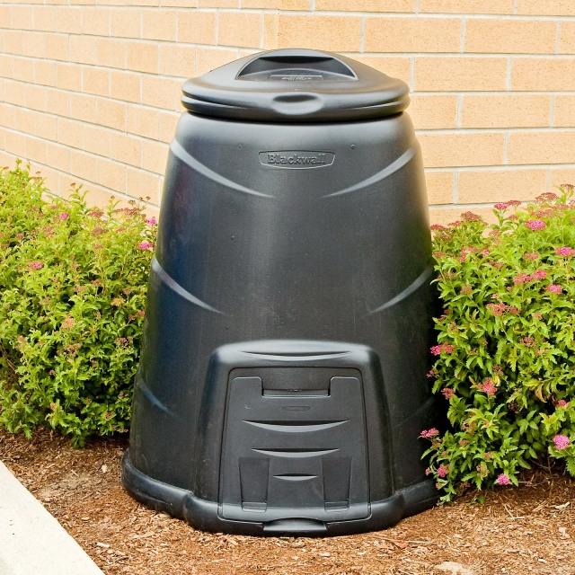Kompost-behållare-gjord av plast-stängd-rund