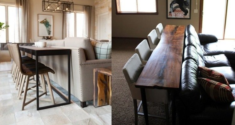Konsol-bord-bakom-soffa-inredning-idéer-trä-metall ram-pall-stolar-soffa-kuddar
