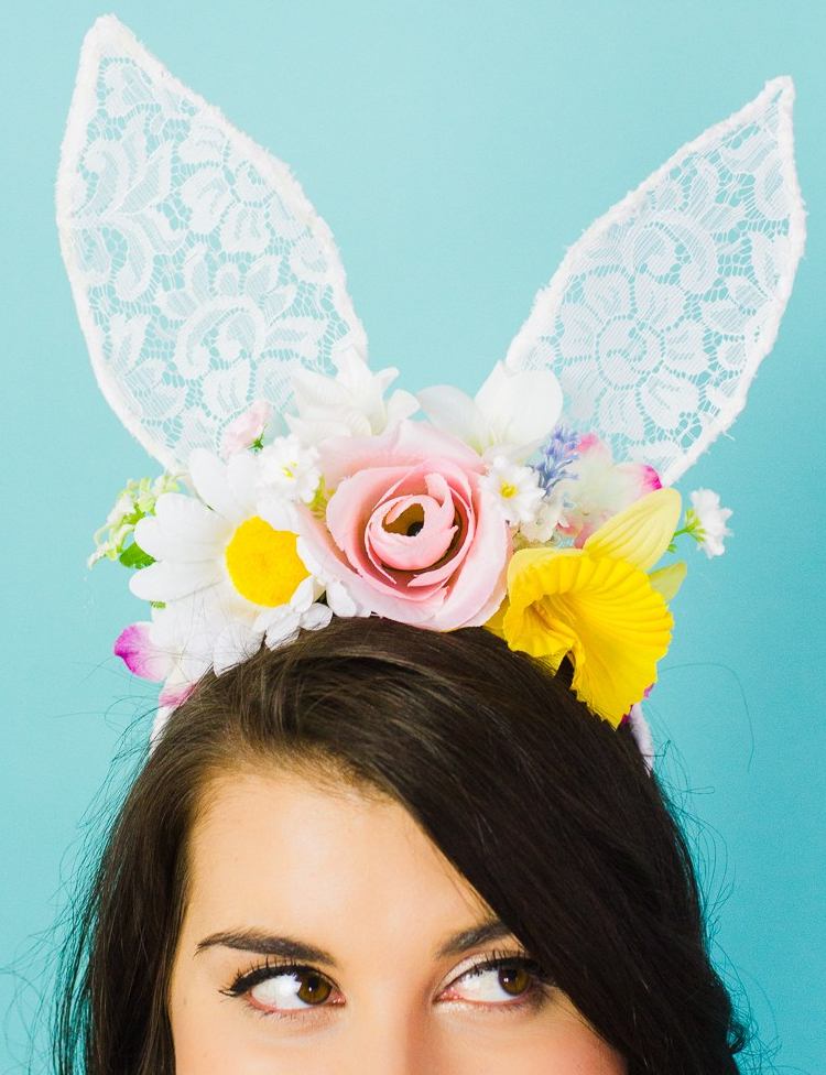 Tinker pannband för karneval kanin öron spets tyg blommor