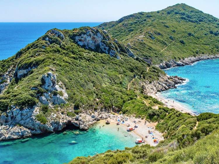 Twin Bays Beach Korfu de vackraste öarna i Grekland