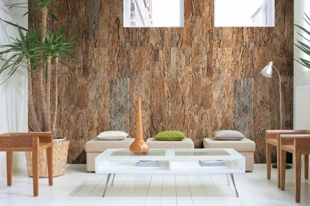 Cork vägg accent vardagsrum vardagsidéer naturmaterial cool design