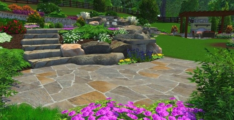 gratis trädgårdsplanerare stenplattor trappor sten trädgård blommor