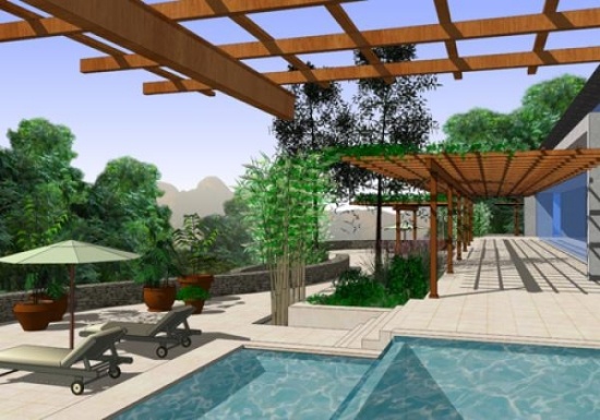 Idéer för trädgårdspergola poolplanering