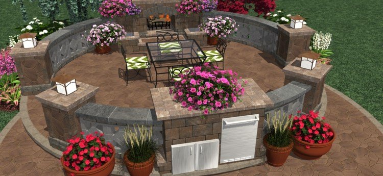gratis trädgårdsplanerare 3d programvara uteplats blommor sittgrupp metallmöbler