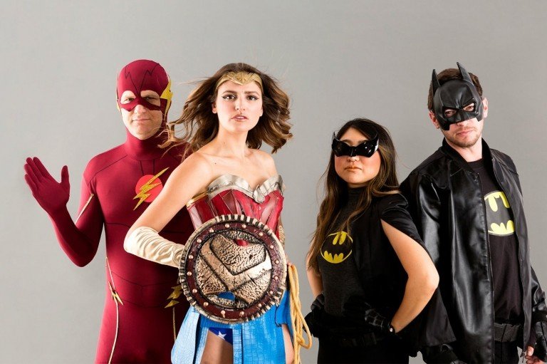 Dräkt för 4 personer kvinnor grupp kostym idéer superhjältar
