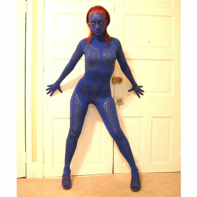 kostymidéer för karneval avatar blå kostym rött hår
