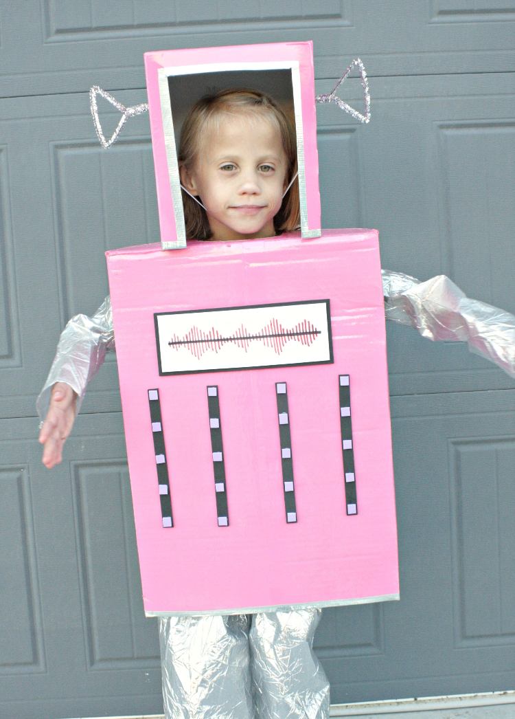 robot karneval kostym flicka rosa