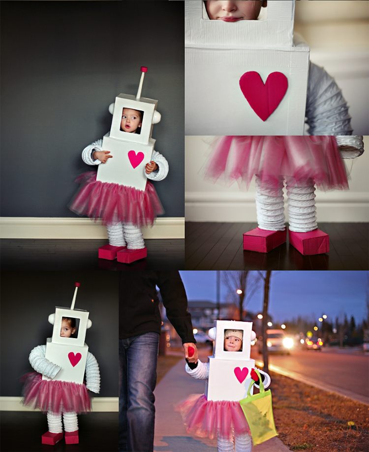 DIY robot kostym flicka hjärta rosa tutu