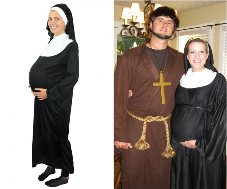 Kostymer för gravida nunnor-präst-par-idé