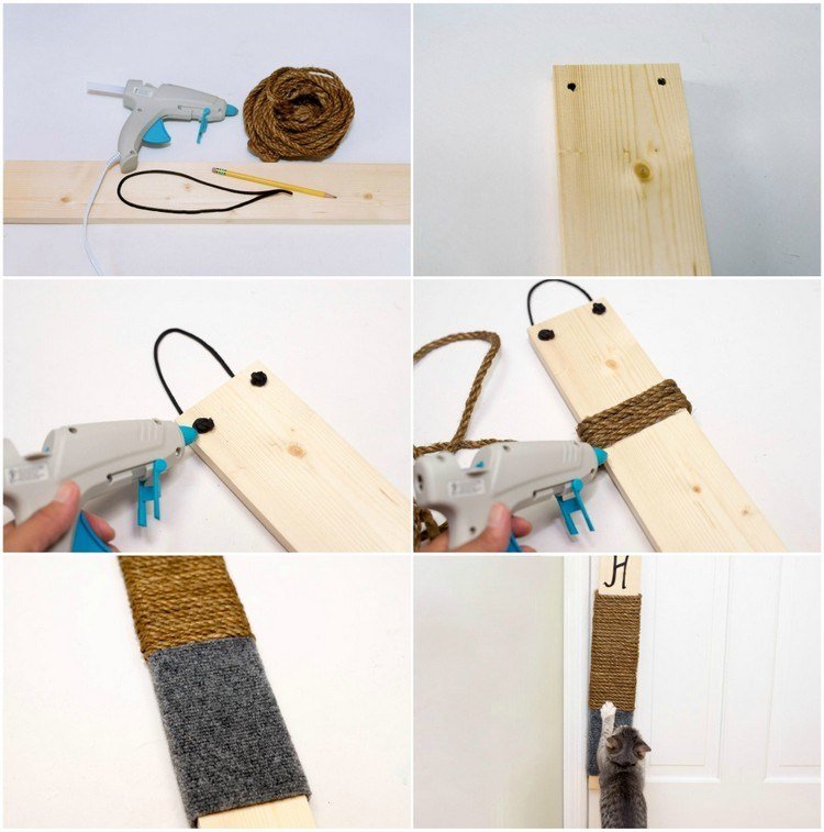 DIY hängande skrapa bräda katt instruktioner träskiva