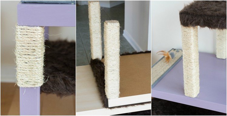 Bygg ditt eget kattträd från bord med fötter inslagna i sisal