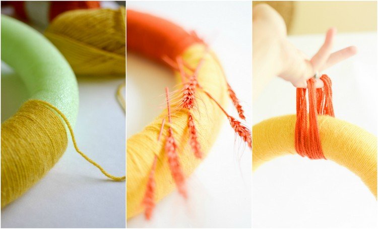 Kreativa hantverksidéer med simnudlar diy-höst-krans-simning nudel-garn-instruktioner