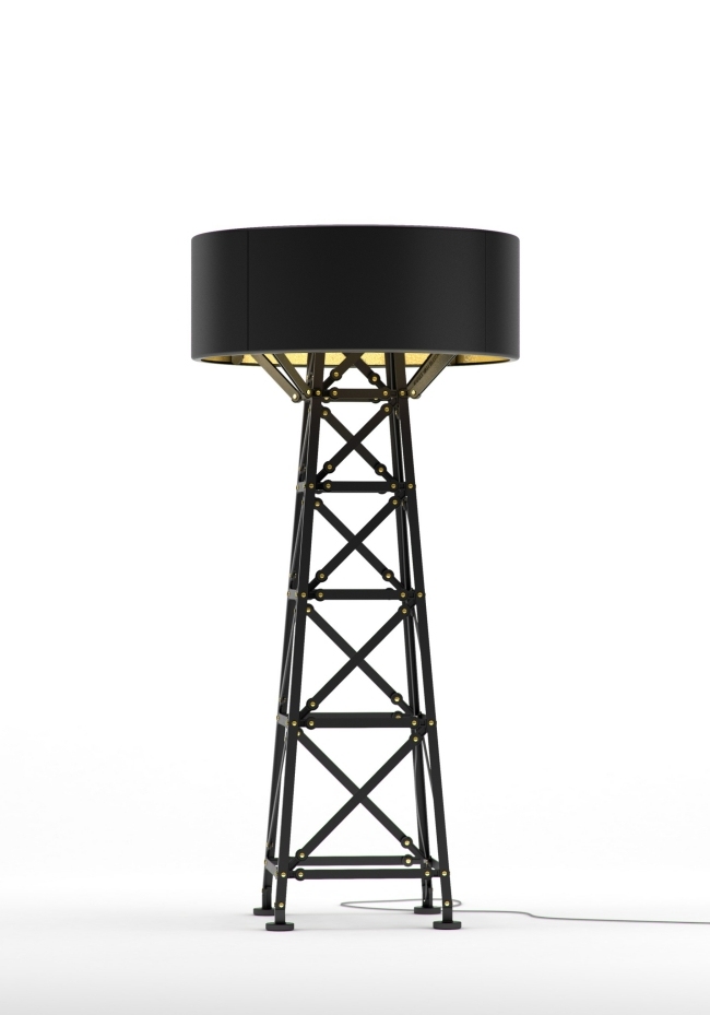 Golvlampa design konstruktiva element-matt svart konstruktion lampa power pole optik