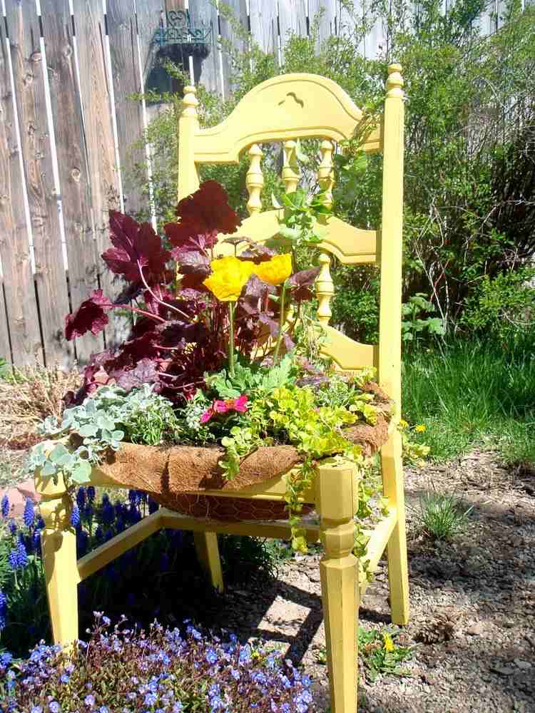 kreativ-trädgård-dekoration-gamla-stol-växter