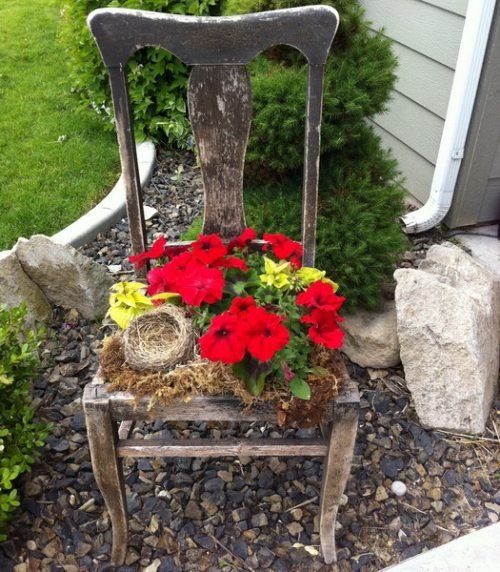 trädgård dekoration omvandla stolar till blomkrukor rustik