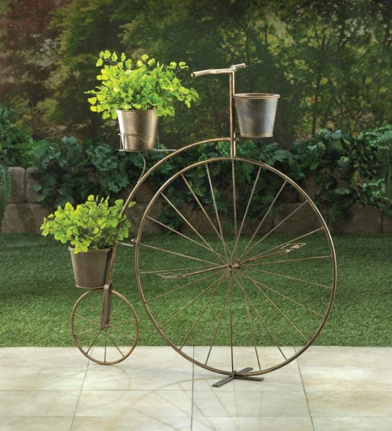 kreativa trädgårdsidéer retro cykel metall blomkrukor industriell stil