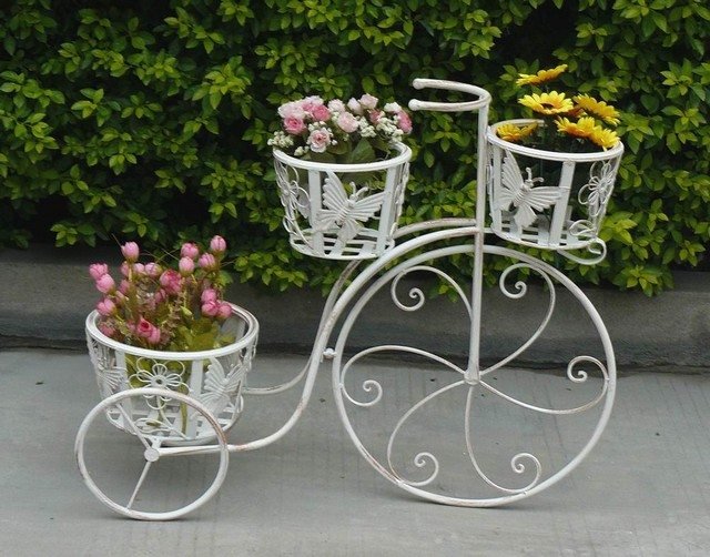 Trädgårdsdekoration tricycle planter hållare trädgård design idéer