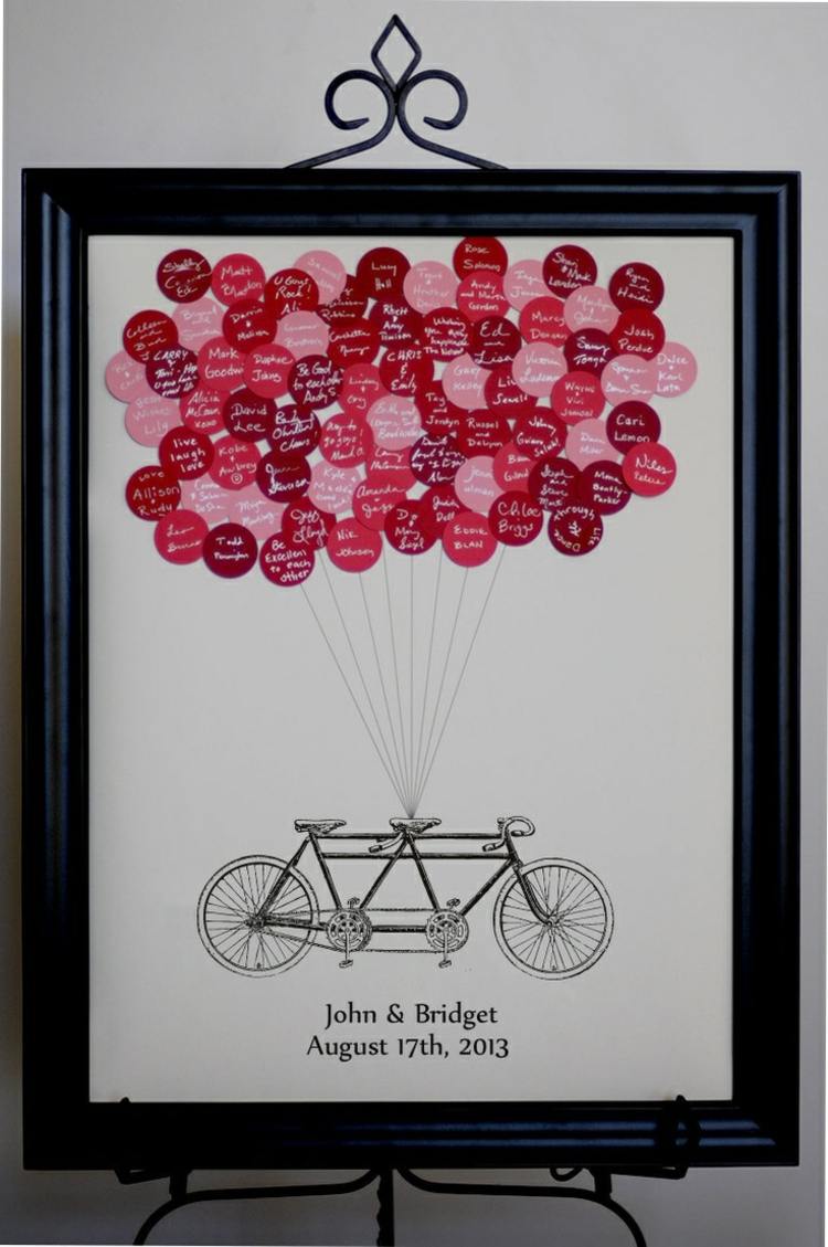 gästbok för bröllop cykel bild ballonger namn svarta tavelramar