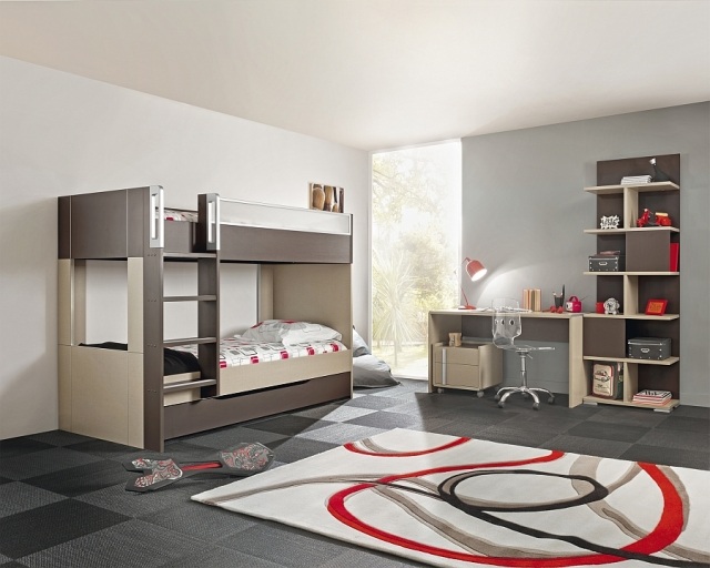 Barnrum-för-syskon-mönster matta-möbler-våningssäng-modern-Gautier