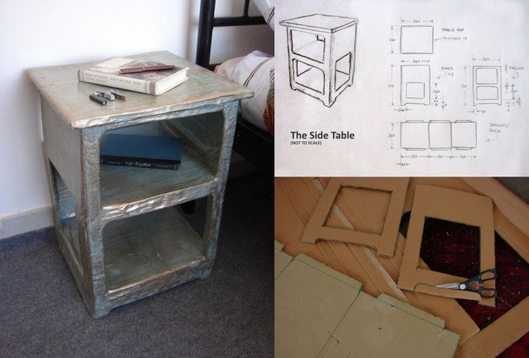 Bygg kreativa möbler själv-papper mache-kartong-schema-sängbord-diy