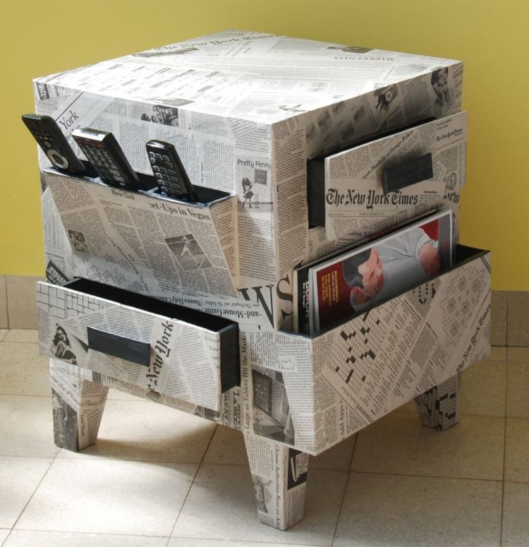 Bygg kreativa möbler själv-arrangör-kartong-tidningspapper-tidningar-upcycling-diy