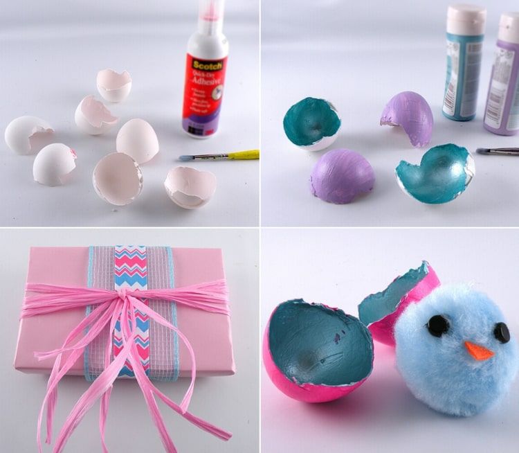 Måla äggskal med akrylfärger och gör kycklingar av en bubbla