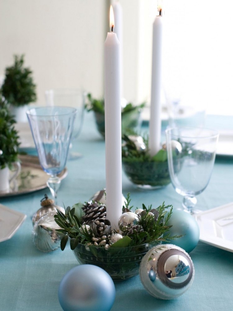 bordsdekoration-jul-gör-det-själv-enkelt-silver-grönt-ljus-skål-kottar