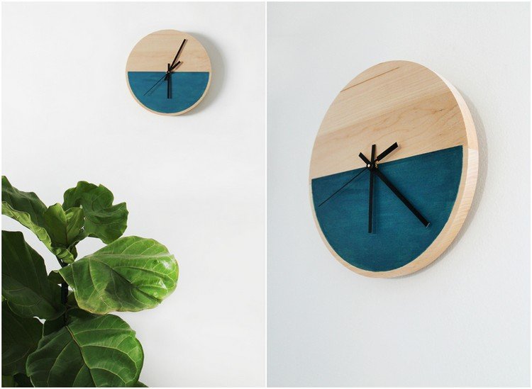 Gör väggklockan själv trä-tvåfärgad-minimalistisk-diy
