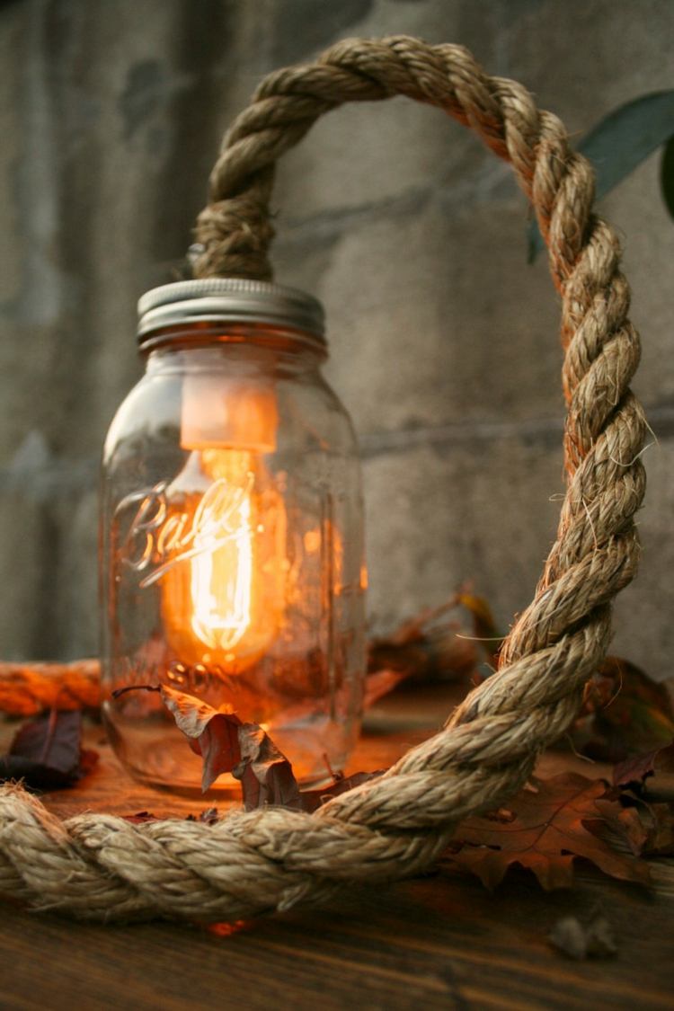 hemidéer kreativ rustik idé mason jar lampa repsladd