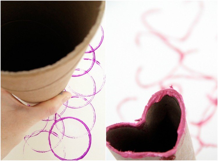 måla-barn-toalett-papper-kök-papper-rulla-cirkel-mönster-hjärta