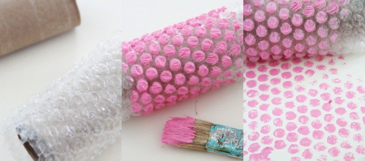 kreativa tekniker-färg-lack-bubbla wrap-roll-effekt-punkter
