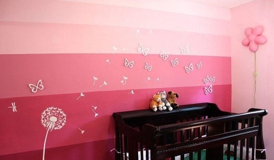 barnrum rosa idéer väggdekoration i ombre mönster