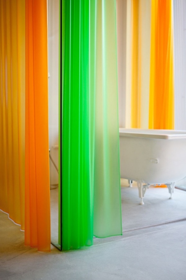Klassiskt badkar-duschdraperi-Djärva färger-Orange limegrön