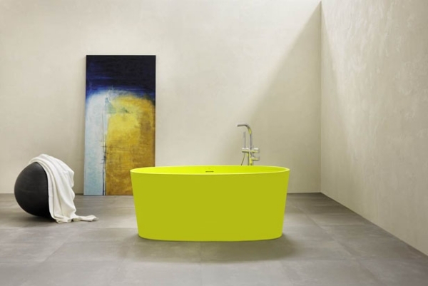 Badrum levande idéer design-moderna idéer-gult badkar-fristående