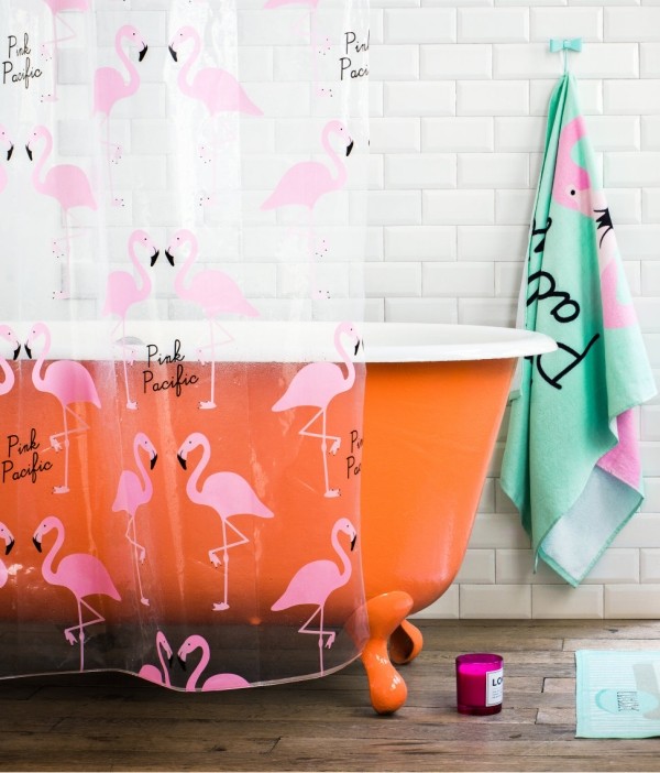 Badkar design badkar design fristående orange-akryl duschdraperi-flamingo mönster