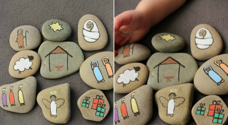 Crib tinker barn naturmaterial måla stenar akrylmotiv