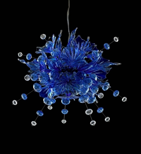 Designer ljuskrona blå explosionsglas