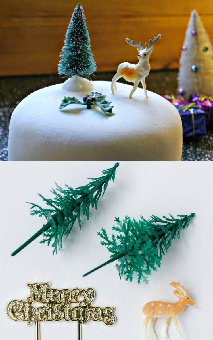 tårta juldekorera plastfigurer hjortgran