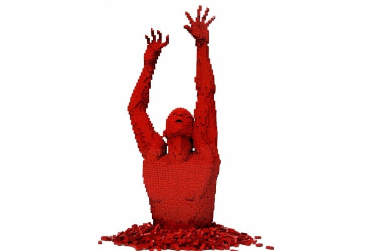 konst från lego människa-figur-röd-stretch-sjunka-idé