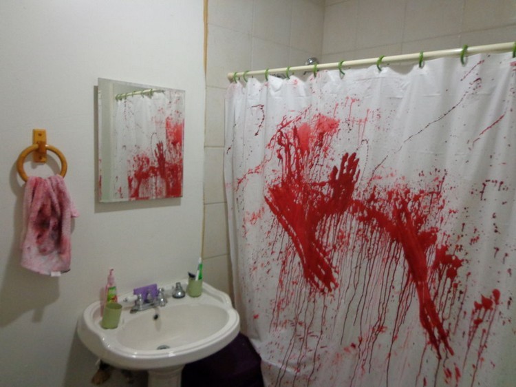 halloween dekor duschdraperi falskt blodmord badrum