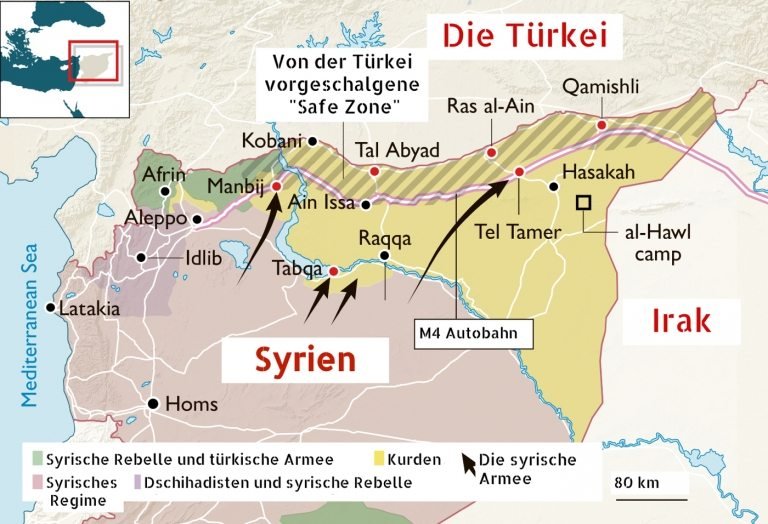 Kurdiska kvinnor karta över Syrien med dagens situation