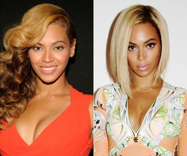 Beyoncé röd klänning med kort frisyr