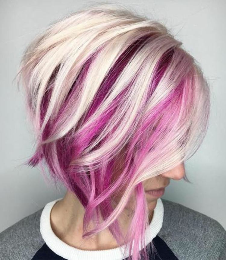 asymmetrisk kort hårklippning med balayage rosa 2018 trender